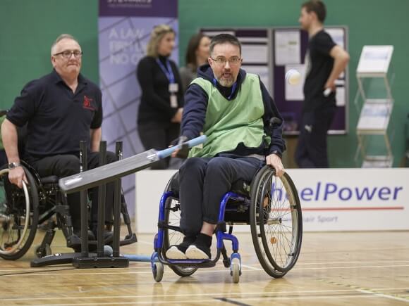 wheelchair cricket action shot