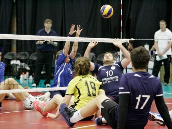 Sittin volleyball game in action