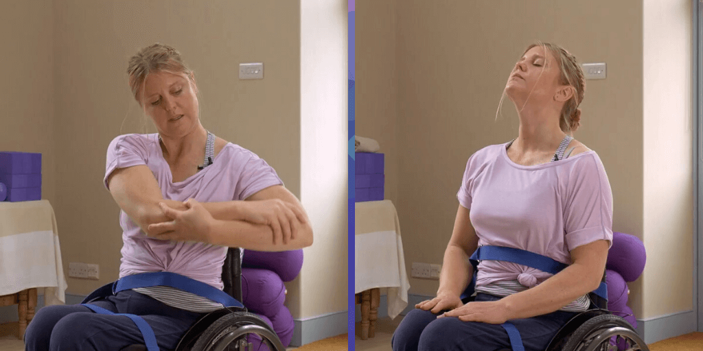 Wheelchair user doing shoulder exercises