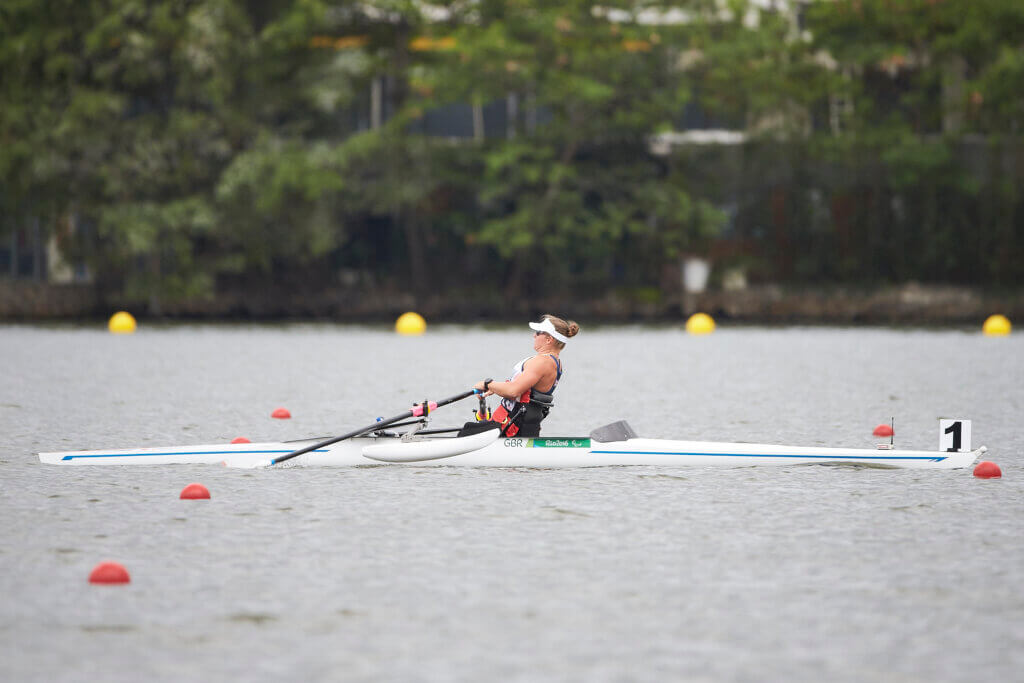 Rachel Morris Of Great Britain in the Women's Single Sculls - ASW1x Heat 1 at the Lagoa Stadium Rio de Janiero at the Rio 2016 Paralympic Games. Brazil. Friday 9th September 2016.