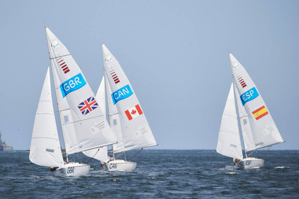 ROBERTSON John Helm THOMAS Stephen Crew 1 and STODEL Hannah Crew 2 of Great Britain in the Sailing, 3-Person Keelboat (Sonar) at the Marina da Glo?ria on day 8 of the Rio 2016 Paralympic Games.