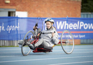 Hand cyclist in action