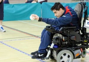 Boccia player in action