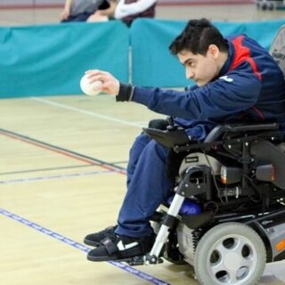 Boccia player in action