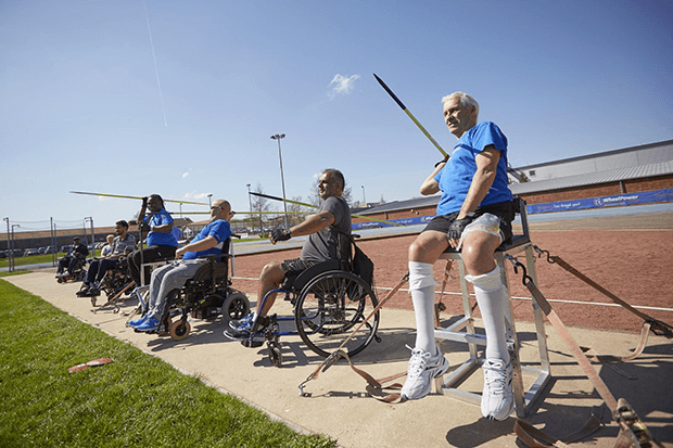 Seated javelin throwers at the Inter Spinal Unit Games 2018