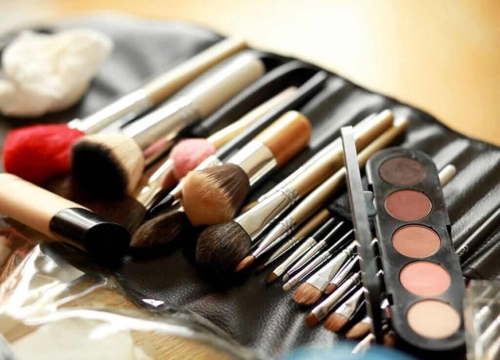 cosmetics and brushes for a pamper party