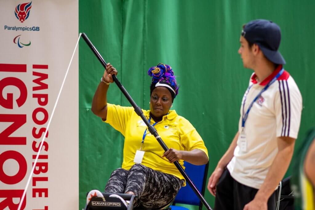 Helen rowing at the Inter Spinal Unit Games