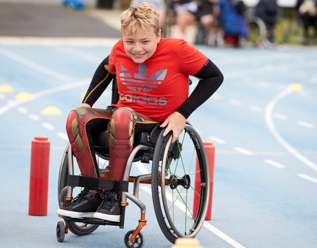 Wheelchair slalom participant