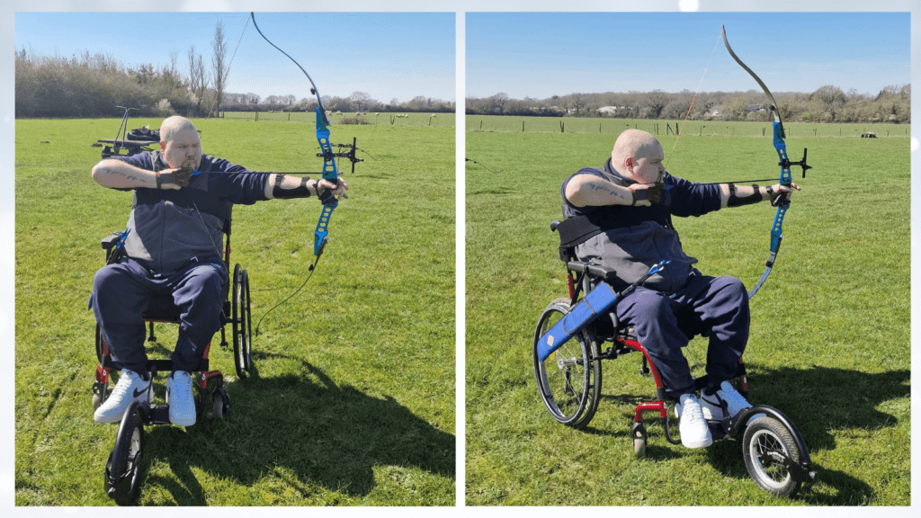 Alex Archer demonstrating wheelchair archery