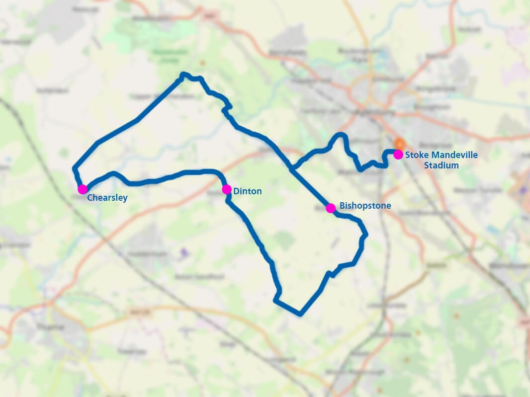 Tour de Vale 45km route map through Bishopstone, Dinton, Cuddington and Chearsley