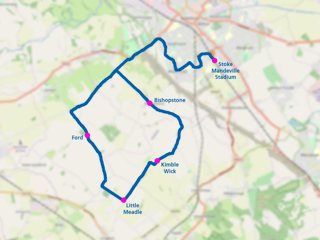 Tour de Vale 25km route map showing Bishopstone, Ford, Little Meadle and Kimble Wick