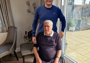 James, WheelPower London Marathon 2026 fundraiser, pictured with his dad
